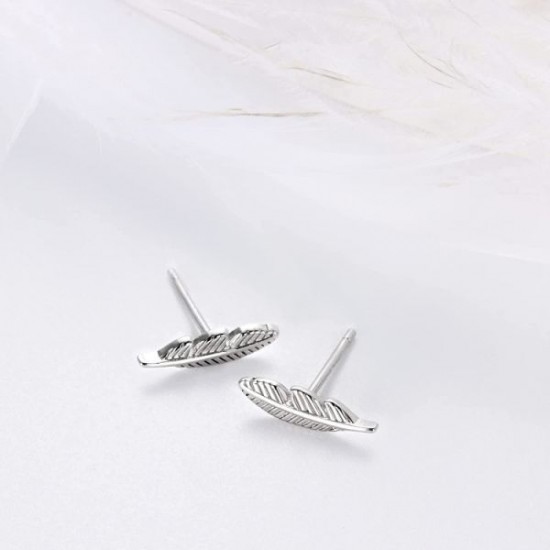 Sterling 925 Feather Stud Earring For Women Girls Tiny/Small Leaf Stud Earring Hypoallergenic Cartilage Earrings Piercing